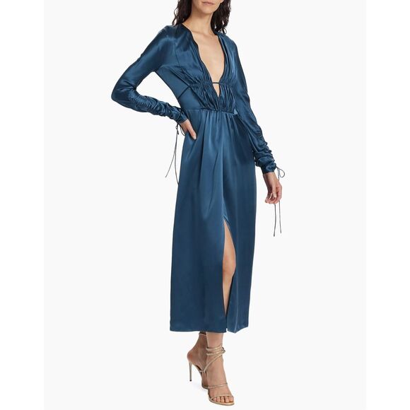 NWT Alejandra Alonso Rojas  Silk Satin Midi-Dress in Navy Size 2 $1495 - Picture 1 of 14